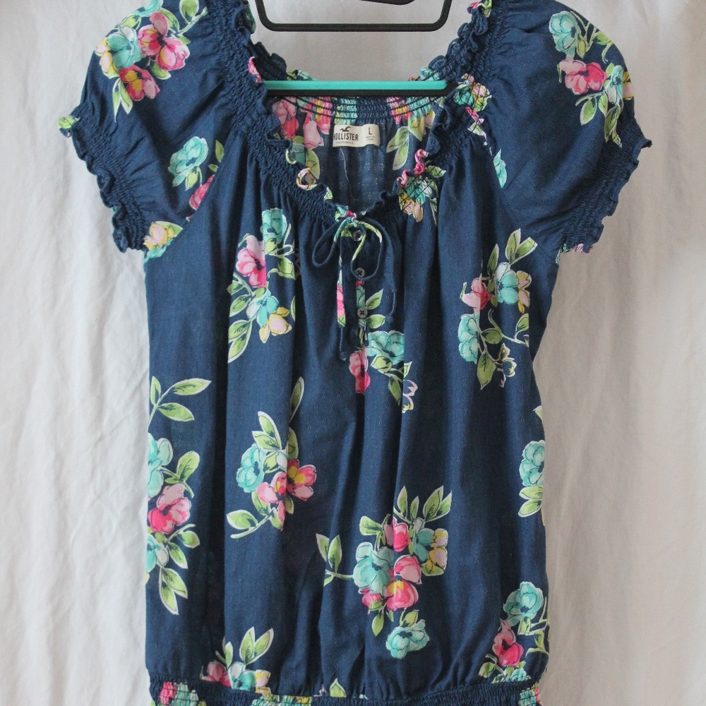 Hollister Flowered Blue Blouse